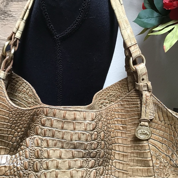 BRAHMIN TOTE PURSE, magnetic closure, key strap, pen holder, dark camel. - Picture 3 of 11